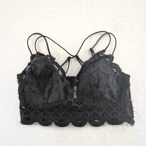 Black Lace Padded Indie Strappy Bralette Size 1X Black Color Alien